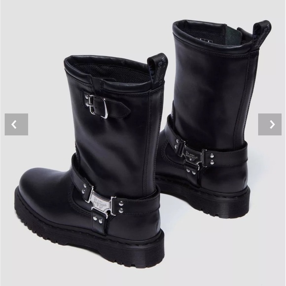 NIB Dr Martens ANISTONE HIGH Leather Biker Boots Wanama Black 10 - Picture 4 of 13